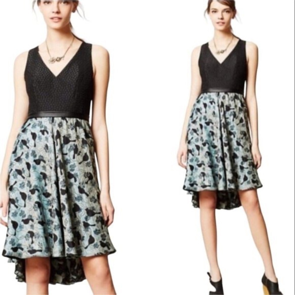 Anthropologie Merle Dress By Black Halo Made in Kind Mixed Texture Bird